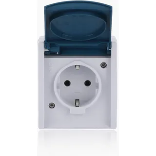Busch-Jaeger 20 EW-53 Schuko Steckdose mit Klappdeckel IP44 Ocean Grau | Feuchtraum-Steckdose zur Aufputzmontage - Robustes Thermoplast - Ideal für Außenbereich, Garten, Keller und Werkstatt