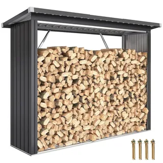 Outsunny Kaminholzregal Stahl 213 x 66,5 x 150 cm Dunkelgrau