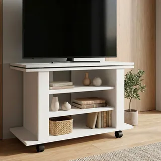 FineBuy TV Lowboard mit Rollen Weiß 78cm HiFi Bank Rollen Fernsehtisch TV Möbel drehbar