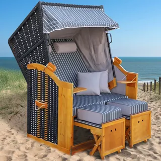Strandkorb RÜGEN DELUXE Nadelstreifen anthrazit/weiß