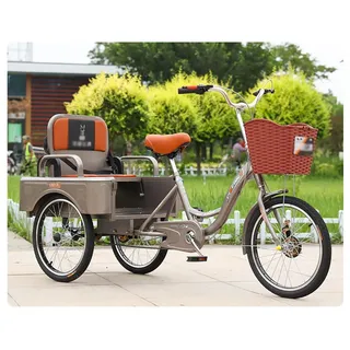 Dreirad Erwachsene Fahrrad für Transport von Passagieren und Ladung, 20-Zoll-Dreirad für Männer/Frauen/Senioren, höhenverstellbares Cruiser-Fahrrad für Radfahren/Ausflüge