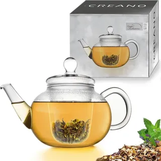 Creano Teekanne aus Glas 1,2l - Glasteekanne mit Glas-Sieb und Deckel - ideal zur Zubereitung von losen Tees - tropffrei