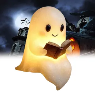 XAUXKERE Nachtgeist Lampe Geister Lesebuch Lampe | Leuchtendes Geister Nachtlicht, 3D-LED-Geister Statue Nachtlicht, Halloween Niedliche Ghost für Leser und Buchliebhaber-S-22cm