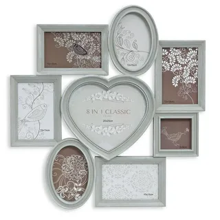 Levandeo® Bilderrahmen Collage, Fotorahmen Bilderrahmen 49x50cm Herz Grau 8 Fotos Shabby Chic grau