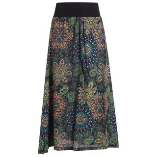 Vishes Maxirock Langer Damen Sommer-Rock Sommerröcke Bunt mit Mandalas bedruckt Retro, Festival, Boho Style grün|schwarz 38