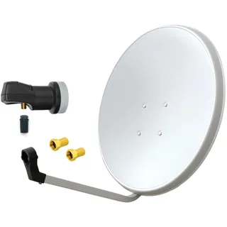 ARLI 60cm HD Sat Anlage Single LNB 1 Teilnehmer lichtgrau UHD 4K + 2X F-Stecker FullHD