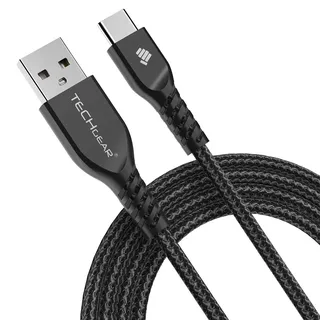 TECHGEAR 2M USB C Kabel USB Typ C Nylon Geflochtene Ladekabel und Synchronisation Kabel für iPad Air 4. 5. Generation, iPad Pro 12,9 2018-2024 iPad Pro 11, iPad 10, Mini 6, und mehr - 2 Meter Schwarz