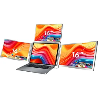 Docooler 16-Zoll-Laptop-Bildschirm-Extender, 1200P FHD 16:10, tragbarer Quad-Monitor, 1 Kabel für 3 Bildschirme, klappbarer Monitor-Extender für 12-18,5-Zoll-Laptops