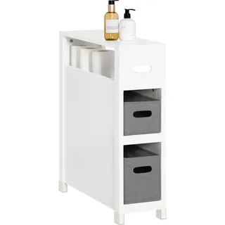 SoBuy Nischenregal mit 2 abnehmbaren grauen Körben Küchenregal Badezimmerregal Badschrank Nischenschrank schmales Regal toilettenpapier aufbewahrung Badmöbel Weiß 60x20x70cm Funktional