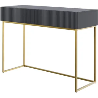 Selsey Schminktisch Makeup Tisch Frisiertisch Kosmetiktisch 110 cm Mit 2 Schubladen Schwarz Goldene Beine
