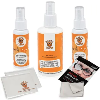 HAPPY CLEAN 1-Jahres Paket | Brillenreiniger | Spezialreiniger für Kunststoffgläser, entspiegelte Gläser & Oberflächen | Streifenfreie Sauberkeit | Silikon- & Alkoholfrei | 100% Biobasis