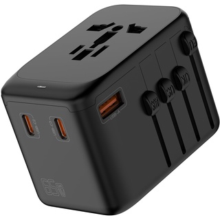 Huafeliz Universeller Reiseadapter, GaN-Ladegerät 65 W, internationaler Steckeradapter mit 3 USB-C PD und 1 USB-A QC, Reiseladegerät mit weltweitem US/EU/UK/AU-Steckeradapter