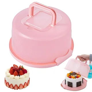 Runder Kuchenbehälter,Kuchenbutler Tortenbehälter,Tortenbehälter Rund Kunststoff Tortenhaube Kuchenbehälter Runde Tragbare Tortenschachtel Für Den Transport Von Kuchen, Keksen, Torte, Desserts (Rosa)