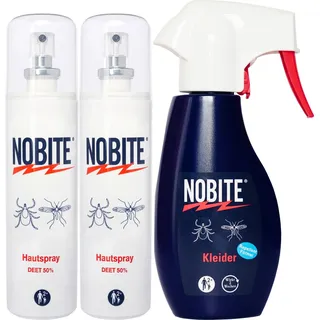 NOBITE Insektenschutz Set – Mückenspray & Kleider-Imprägnierspray gegen Zecken, Tropen & Reisen – 2x Hautspray 100 ml + 1x Kleider 200 ml – langanhaltender Schutz für Kinder & Erwachsene