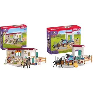 SCHLEICH 42591 Horse Club Sattelkammer, 85 Teile Spielset Pferde Figur & 42611 Horse Club Pferdebox mit Stute und Fohlen