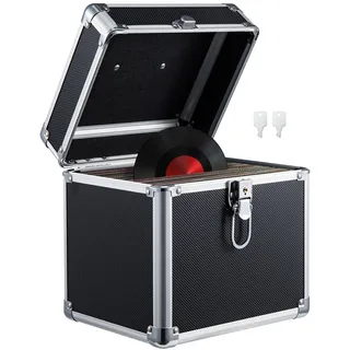 GREENSAPPIRE Plattenkoffer Schallplattenkoffer Koffer Abschließbarer Schallplattenkoffer aus Aluminium – Tragbarer Vinyl Koffer – Robuste Schallplattenbox mit Griff (Schwarz, 7 Zoll)