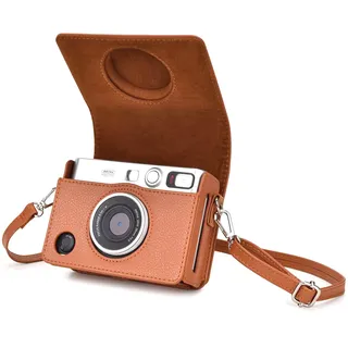 Rieibi Mini EVO Kameratasche, Vintage PU Leder Hülle Schutzhülle für Fujifilm Instax Mini EVO Sofortbildkamera mit abnehmbarem Schultergurt