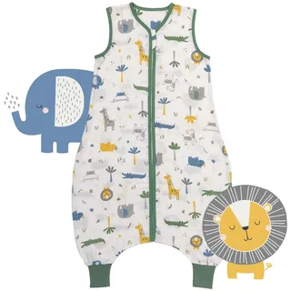 Schlummersack Baby Schlafsack mit Füßen Sommer 0.5 Tog 80 cm | Dünn Bambus-Musselin Dschungel | Für Körpergröße 80-90cm | Ungefüttert - 80