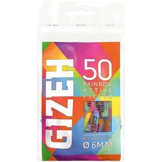 Gizeh Aktivkohlefilter Rainbow oder Pink 6mm mit Kokoskohle, 50 Stück + Jointhülle, made in Germany Dreherfilter, Original 6mm Gizeh Filter bunt