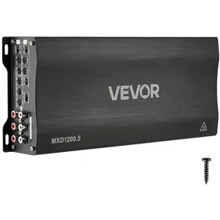 VEVOR Autoverstärker 5-Kanal, Endstufe Klasse D Überbrückbar, Max. 4 x 100 W an 4 Ohm / 4 x 200 W an 2 Ohm + 1 x 1000 W an 2 Ohm / 1 x 500 W an 4 Ohm, Hochleistungsverstärker für Fahrzeuge