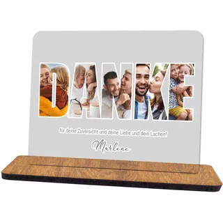 codiarts. Foto Geschenk Acryl Glas Bild personalisierbar mit eigenem Foto und Text, DIN A4 oder A5, optional mit Sockel als Fotogeschenk personalisiert für Sie und Ihn (015 DANKE)