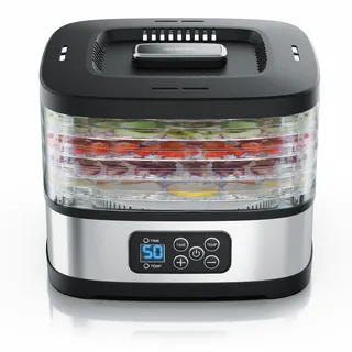 Arendo Dörrautomat mini mit Temperaturregler - Dehydrator 5 Etagen - Timer 1 bis 72 h - 5 Einlegefächer - je Fach zwei Höhen - Food Fleisch Kräuter