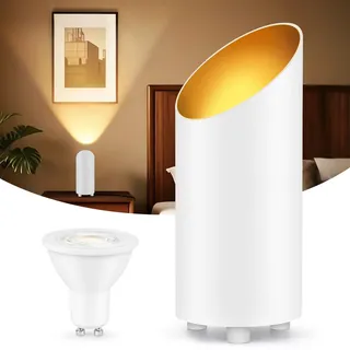 GeyouLux LED Uplight Spot Bodenstrahler IP44 Wasserdicht 6W 600LM Aluminium Bodenlampe Innen Wohnzimmer, Bodenleuchte mit Fußschalter zur Indirekte Beleuchtung, inkl. GU10 Lampe 2700K Warmweiß Weiß