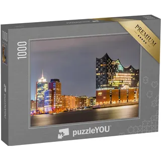 puzzleYOU: Puzzle 1000 Teile „Elbphilharmonie und Hamburger Hafen bei Nacht“ – aus der Puzzle-Kollektion Hamburg, Deutsche Städte