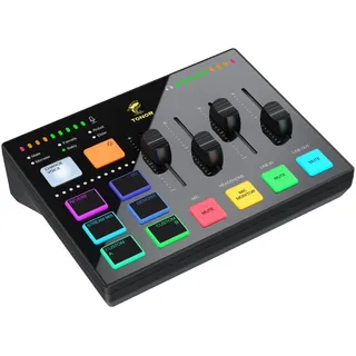 TONOR Gaming Audio Interface, Audio Mixer für Streaming, Podcasting, Studio Aufnahmen, 6,35mm und XLR-Kanal, Soundkarte mit RGB-Lichteffekten, für Gaming-Streamer, Content Creators TX310