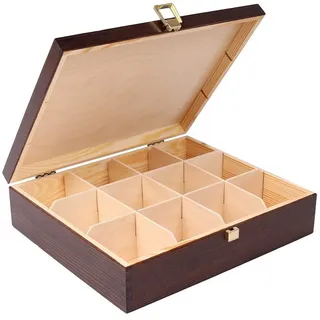 Creative Deco Große Braun Teebox Holz | 29 x 25 x 7,5 cm | 12 Fächer