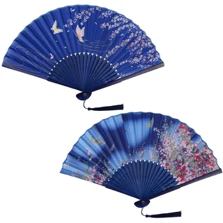 AWCIGG 2 Stück Fächer Handfächer Bunt Fächer Holz Stoff Geschnitzten Bambus Faltfächer Hand Fan Asiatische Chinesische Japanische Deko für Damen Hochzeit Sommer Kinder Mädchen Männer Geschenk