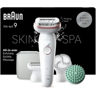 Braun Silk-épil 9 SkinSpa All-in-One Set, Epilierer Damen / Haarentferner für langanhaltende Haarentfernung, Ladyshaverer, Rasieraufsatz, Massageaufsatz, 9-080,