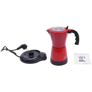 DHQCQL Espressokocher Elektrisch 300ml, 480W 220V Kaffeekocher Elektrisch mit Base, Elektrische Espressokocher für 6 Tassen, Kaffeekocher Elektrisch für Reisen oder Camping (Rot)