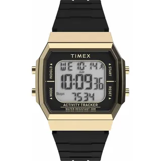Timex Fitness-Tracker, Sport-Armbanduhr, Unisex, 40 mm, schwarzes Silikonarmband, digitales Zifferblatt, goldfarbenes Gehäuse TW5M60900