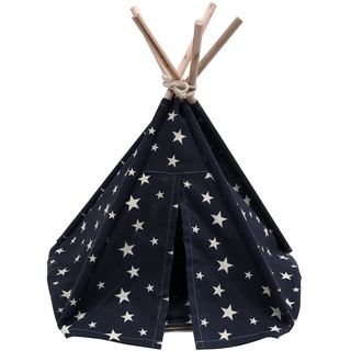 M I A Pet Tipi Haus Faltbares Haustierzelt Holz Katzenbett mit Kissen Kätzchen Katze Indoor Outdoor Tragbares Zelt Spielzeug Welpe Hund Spielzelt Hausbett ? Schwarz (Farbe: Marineblau)