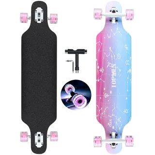 Longboard Skateboard für Jungen Mädchen Anfänger Erwachsener Teenager,Cruiser komplettes Board 8-lagiger Ahorn Longboard Bürste Street Dance Board mit T-Tool (Love)
