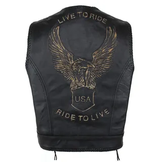 Lederkutte Herren Biker Lederweste Bon mit Adlerprägung, Herren Lederkutte mit Metallverschlüssen, Motorrad Lederweste, Biker Lederweste, Clubweste, Chopper Kutte, Rockerweste, Kutte (3XL, Schwarz)