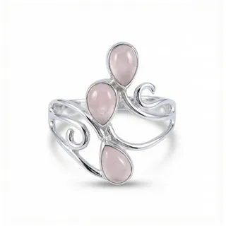 mantraroma Silberring SIDISTI aus 925 Silber mit Rosenquarz (Ring mit Schmuckbeutel), Damenring aus 925er Silber rosa 64