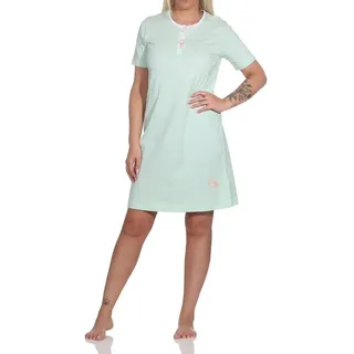 Normann Nachthemd Damen kurzarm Nachthemd mit Flamingo Motiv und Knopfleiste am Hals grün 36-38