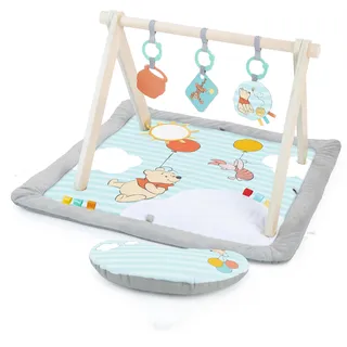 Bright Starts Disney Winnie PUUH Once Upon a Tummy Time Baby Aktivitätenmatte mit Spielzeugstange aus Holz, Blau, Neugeboren