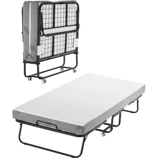 Vevor Rollbett Klappbett mit 12,7 cm Matratze, faltbares Einzelbett mit Memory Foam-Matratze (190 x 98 cm), 204,1 kg belastbares Gästebett für Erwachsene Gäste, Metallbett für Schlafzimmer