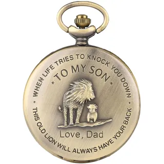 CokinkiDs Zu Meinem Sohn Taschenuhr für Jungen Kinder Römische Zahlen Display Kette Halskette Anhänger Der größte Vater zu Meinem Sohn Fob Uhr Geburtstag Box