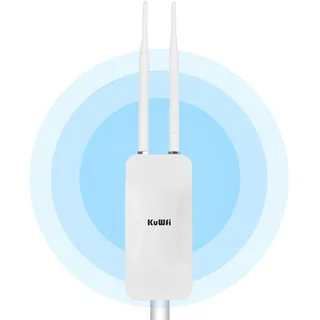 KuWFi AP1200F WLAN-Repeater für den Außenbereich, Dual-Band 1200 Mbps, Dual-Band 2,4 GHz und 5,8 GHz, Access Point für den Außenbereich mit 2 5dBi Antennen, wasserdicht IP65, POE/DC-Stromversorgung