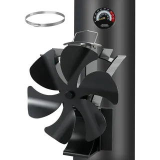 Ofenventilator, 6 Blätter Magnetisch Ofen Ventilator mit Thermometer, 3 in 1 Kaminventilator Leiser Betrieb, Hitzebetrieben Kamin Ventilator Ohne Strom für Holz/Holzbrenner/Kamin mit 1Stk Ersatzring