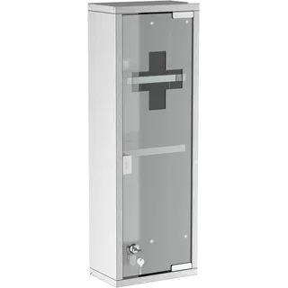 boed Kleankin Medizinschrank aus Edelstahl und gehärtete Glastür Arzneischrank zur Medikamenten-aufbewahrung, Abschließbar Medikamentenschrank mit 3 Fächern, Erste Hilfe Schrank, 20 x 12 x 58 cm, Silber