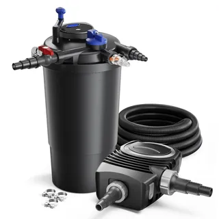 Wiltec Sunsun Komplettset: Cpf-15000 Teichdruckfilter bis 30000 L mit 18 Watt Uv-c Teichklärer, Neo6000 Supereco Teichpumpe 6000l/h 40w, 5m Teichschlauch 38 mm (1 1/2"), Schlauchschellen W1 44-47mm