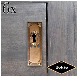 Antikas Möbelbeschlag Schlüsselplatte mit Schlüsselloch, Eisen in Antikmessing, Serie