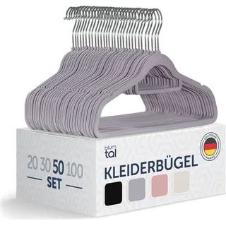 Blumtal 50 Stück Samt-Kleiderbügel - Samt-Kleiderbügel, rutschfest, um 360° drehbar, Grau