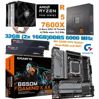 Aufrüstkit AMD Ryzen 5 7600X Gigabyte B650M GAMING X AX 32GB DDR5 6000MHz Bundle