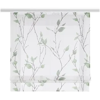 Joyswahl Raffrollo, mit Klettband, ohne bohren, mit Zweig und Blattmotiven Küche, Landhausstil grün 140 cm x 140 cm
